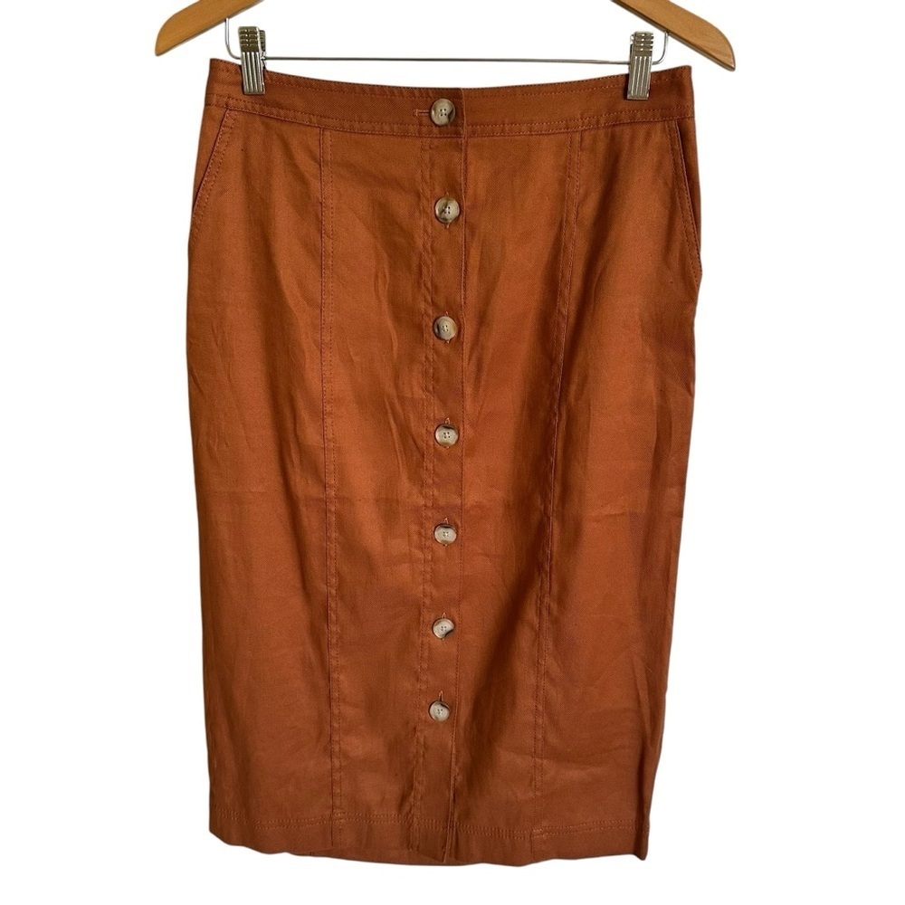 NWT Banana Republic size 6 Tall Linen Blend Button Up Pencil Skirt Rust Brown 6T